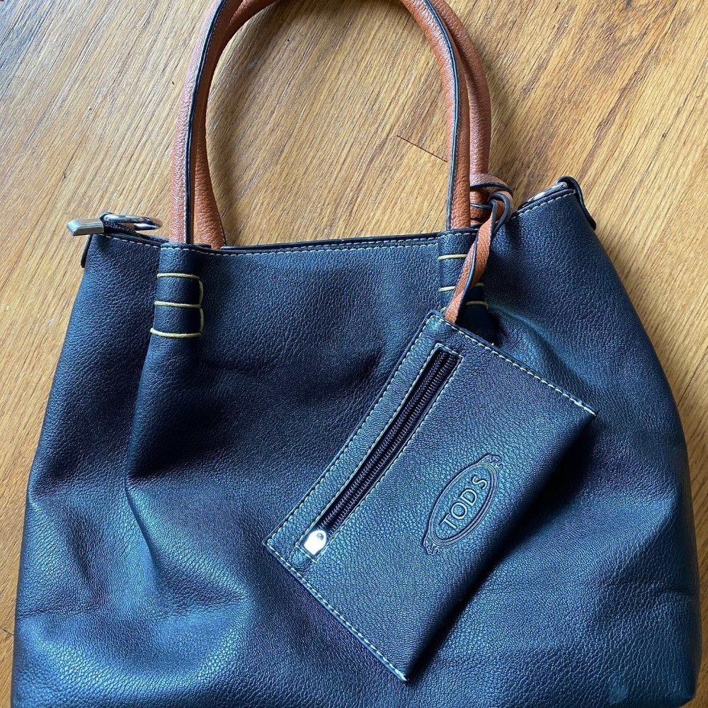 Tod's black handbag with brown accents